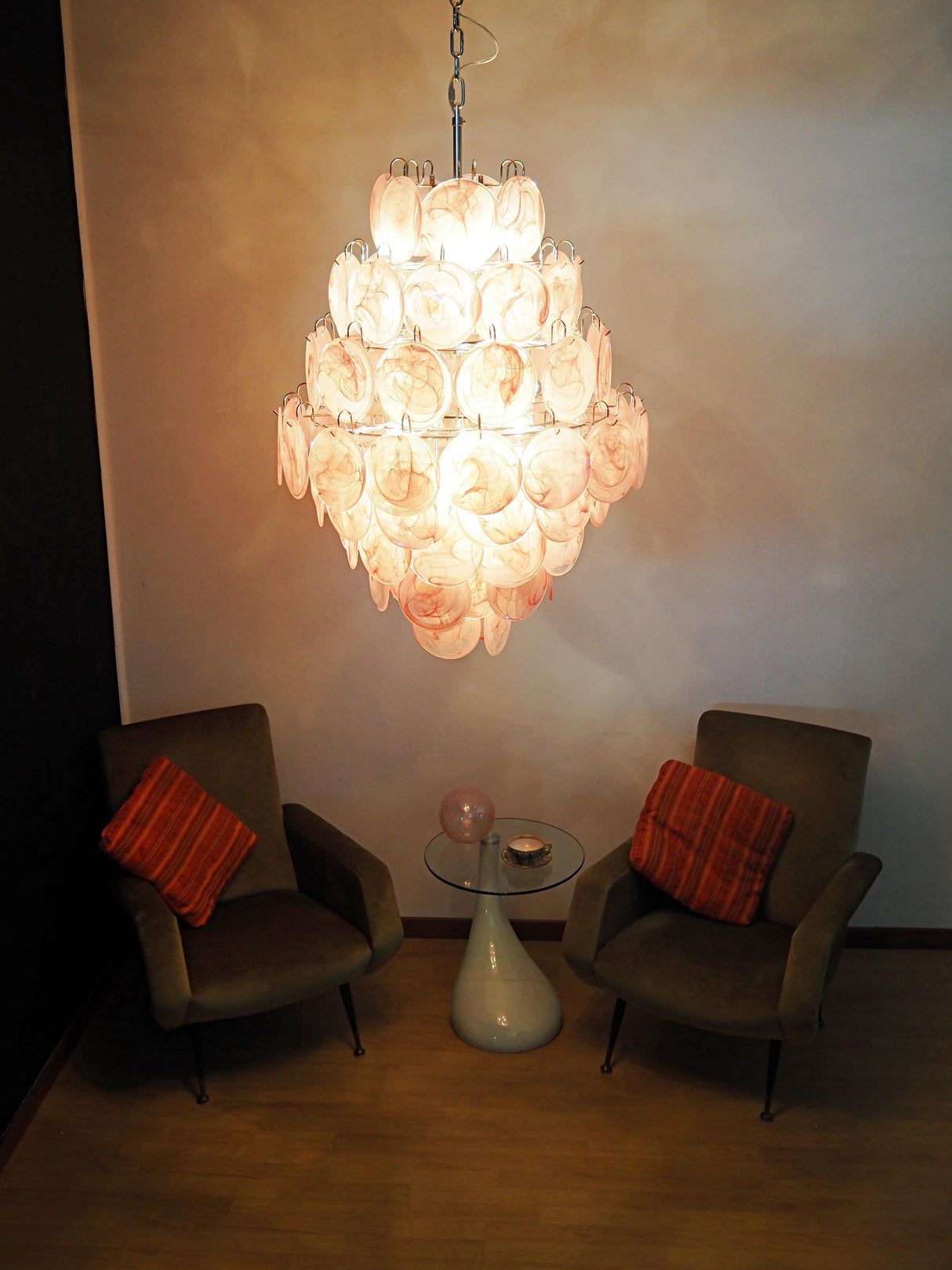 Vintage Murano Pink Disks Chandelier
