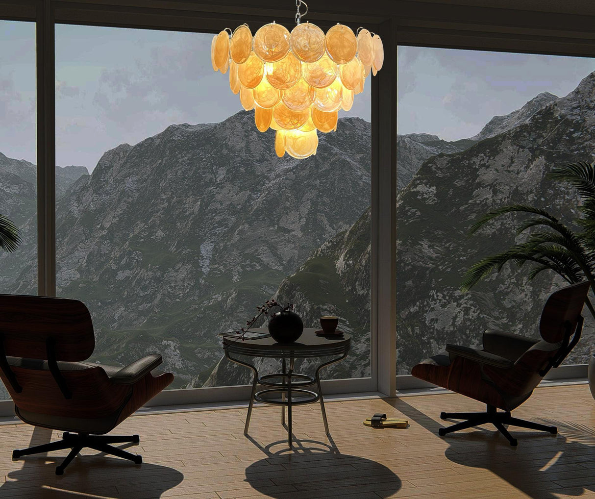 Elegant Murano Disc Gold Chandelier