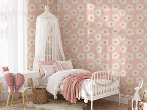 Cute Scandinavian Daisy Wallpaper with Peach Background