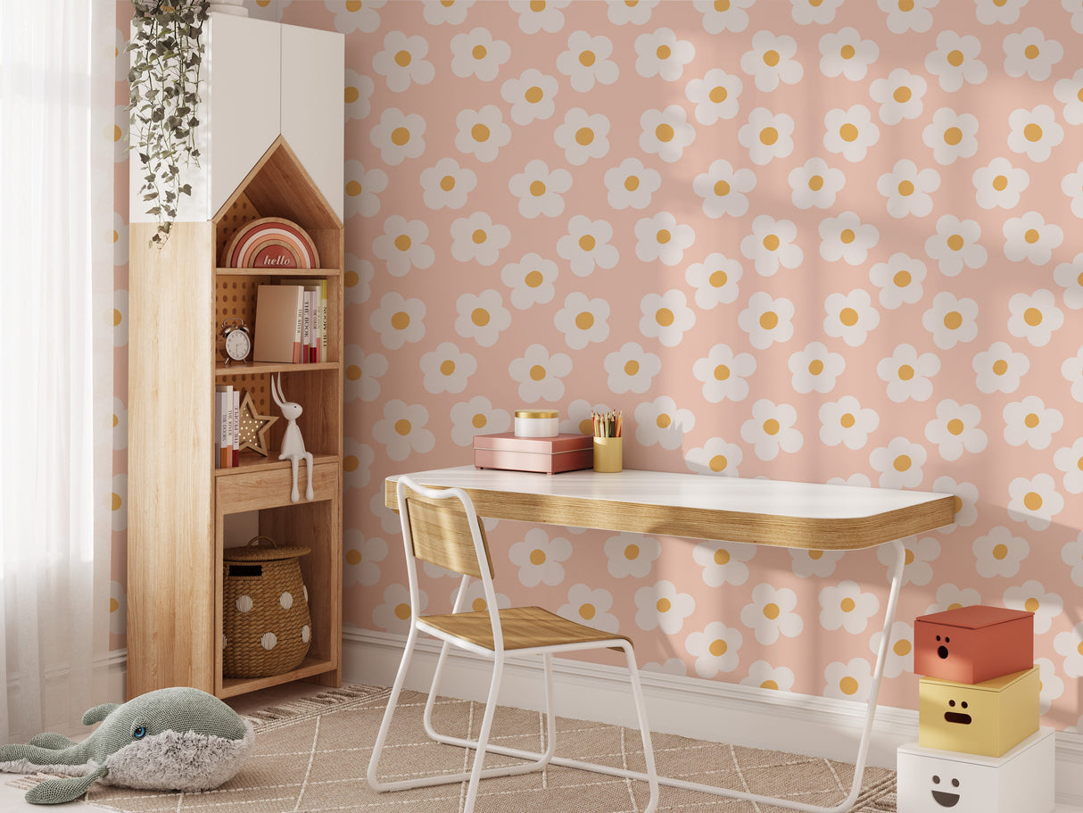 Cute Scandinavian Daisy Wallpaper with Peach Background