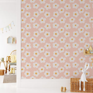 Cute Scandinavian Daisy Wallpaper with Peach Background