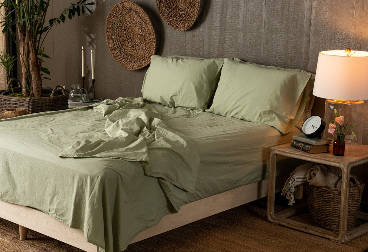 Crinkle Percale Organic Cotton Sheet Set + Pillowcases (Final Sale)