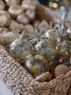 3" Artisan Glass Gold Etched Leaf Ornament