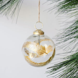 3" Artisan Glass Gold Etched Leaf Ornament