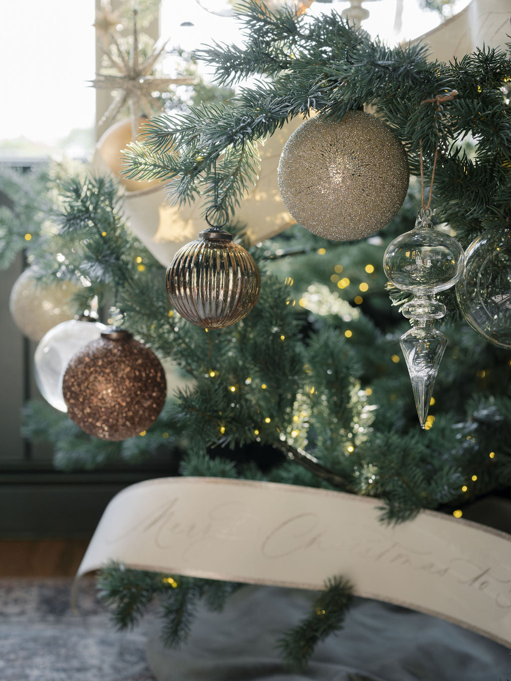 4" Mercury Ribbed Glass Antique Gold Ornament