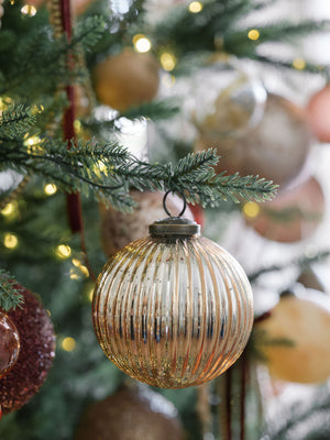 4" Mercury Ribbed Glass Antique Gold Ornament