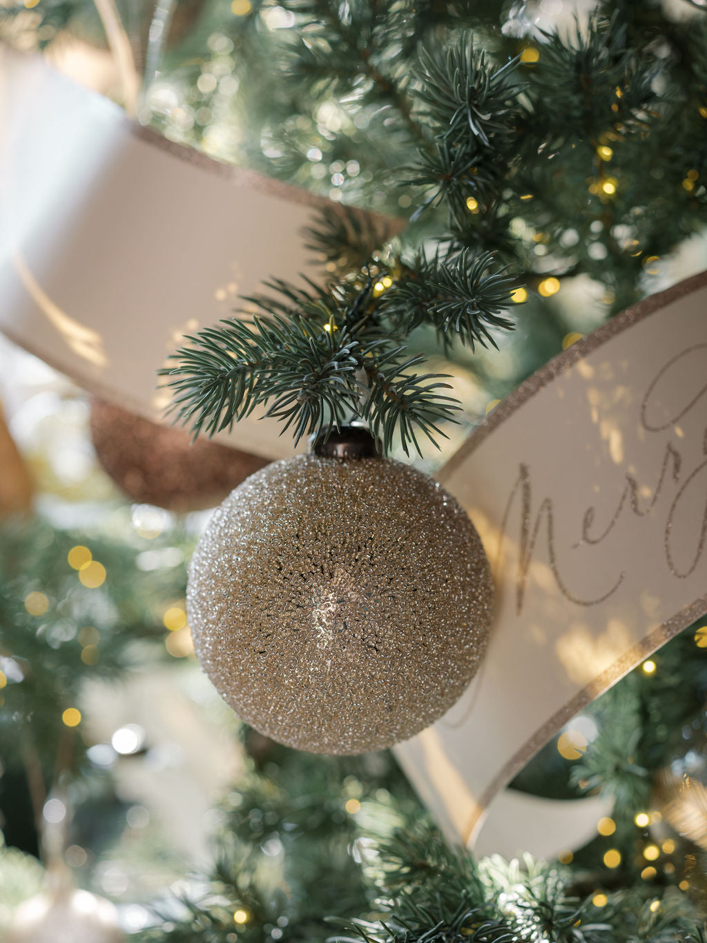 4" Beaded Cream Glass Ornament