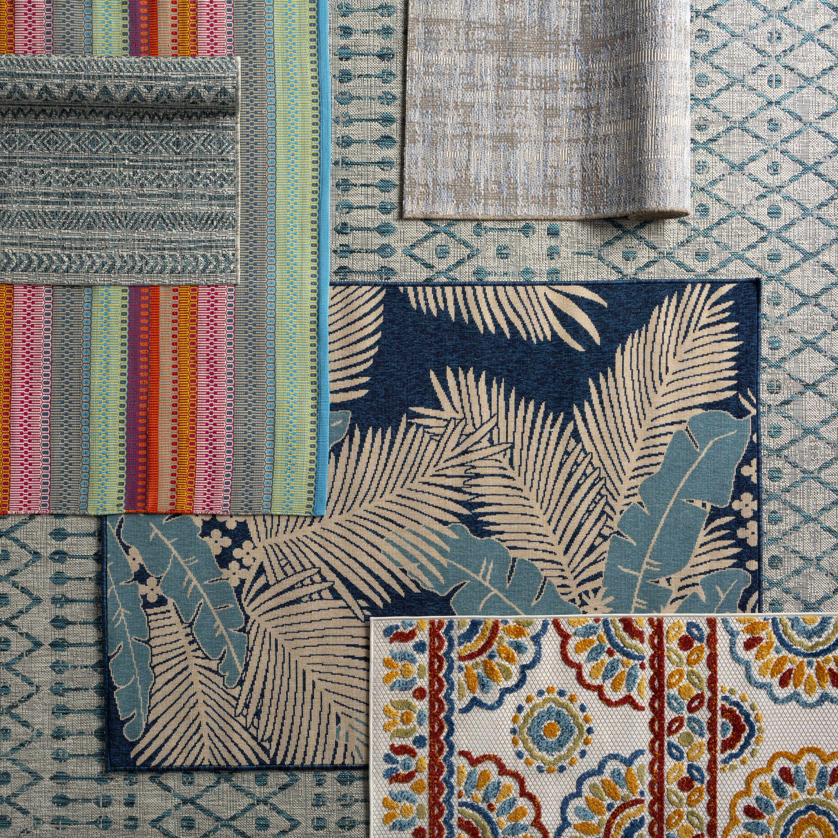 Novato Aqua All Over Pattern Performance Rug