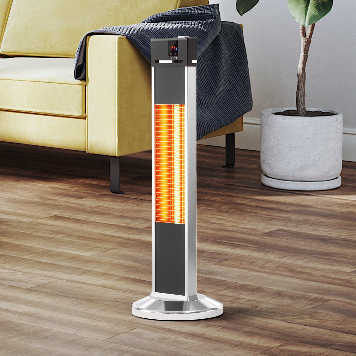 32"H Portable Vertical Infrared Heater 1500W Electric Stander with Remote Control, Tip-over Switch, 24h Timer