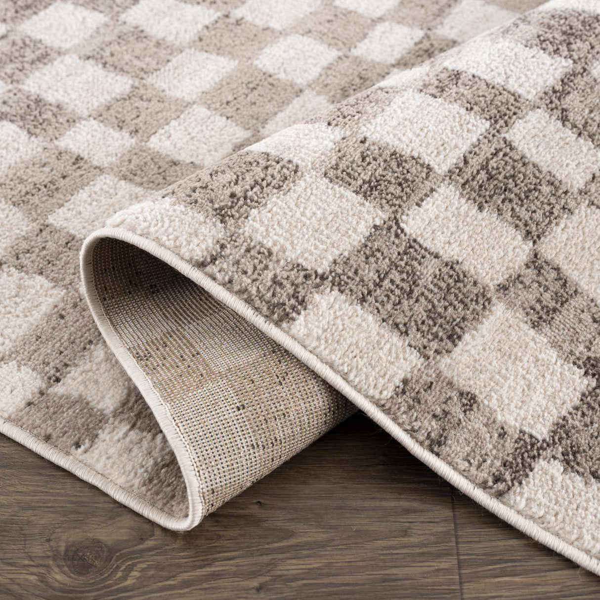 Benjy Beige Checkered Area Rug