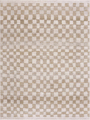 Benjy Cream & Gold Checkered Area Rug