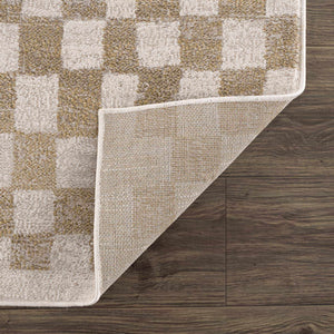 Benjy Cream & Gold Checkered Area Rug