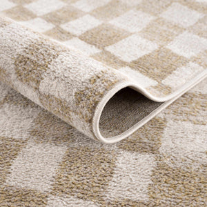 Benjy Cream & Gold Checkered Area Rug
