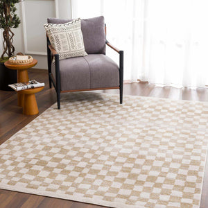 Benjy Cream & Gold Checkered Area Rug