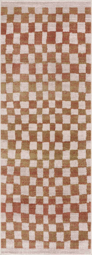Benjy Cream & Salmon Checkered Area Rug