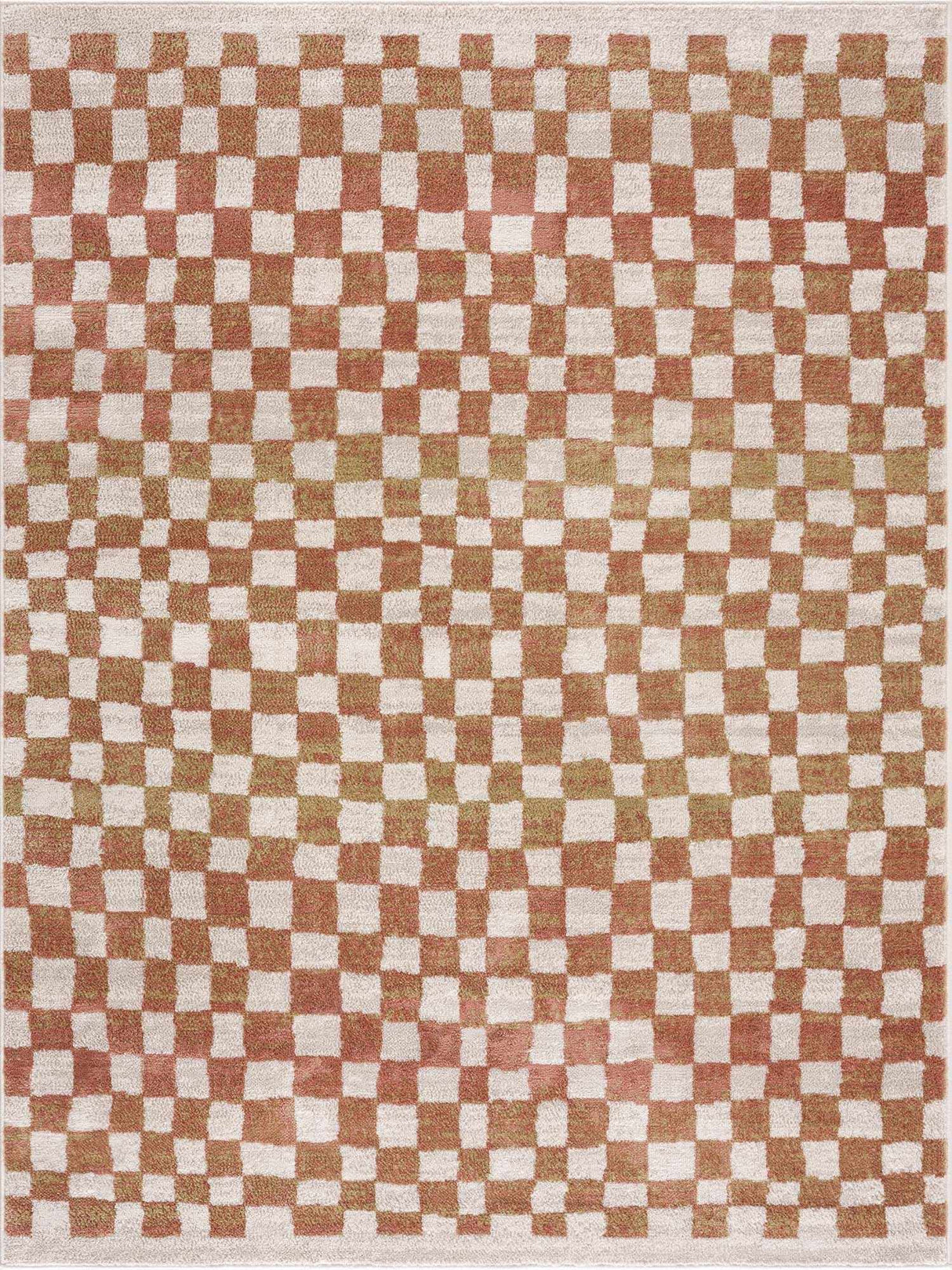 Benjy Cream & Salmon Checkered Area Rug