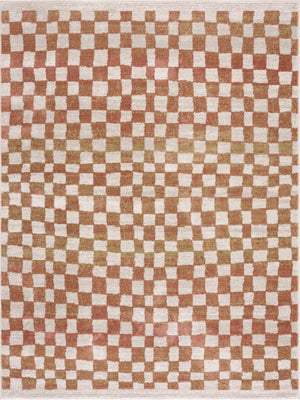 Benjy Cream & Salmon Checkered Area Rug