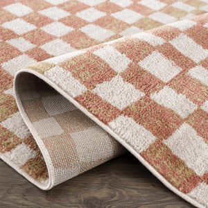 Benjy Cream & Salmon Checkered Area Rug