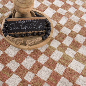 Benjy Cream & Salmon Checkered Area Rug