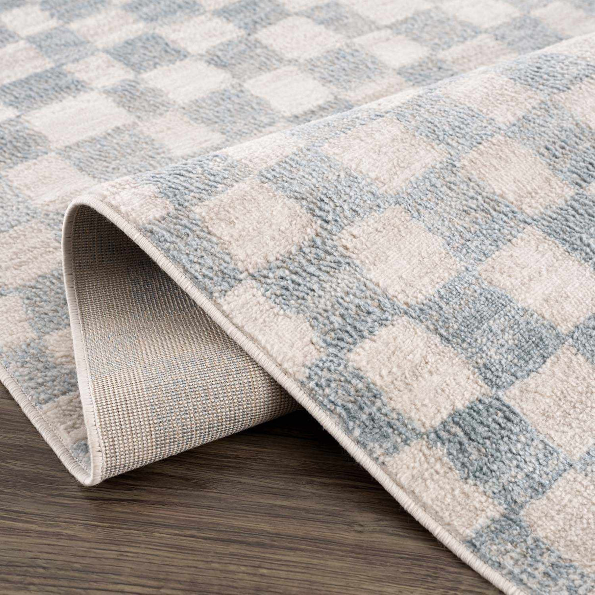 Benjy Cream & Light Blue Checkered Area Rug