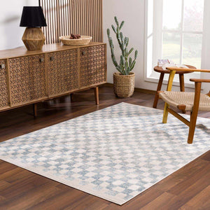 Benjy Cream & Light Blue Checkered Area Rug