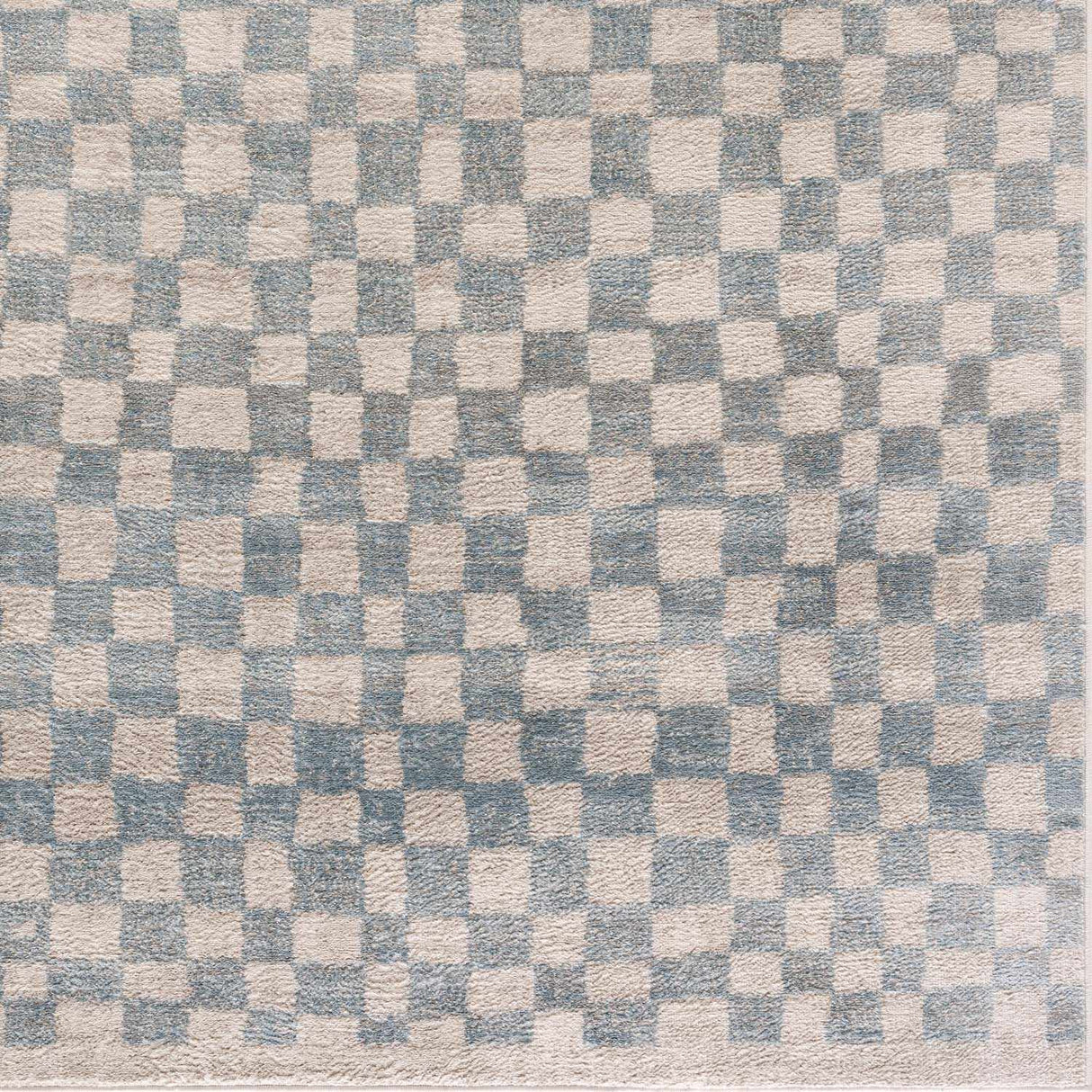 Benjy Cream & Light Blue Checkered Area Rug
