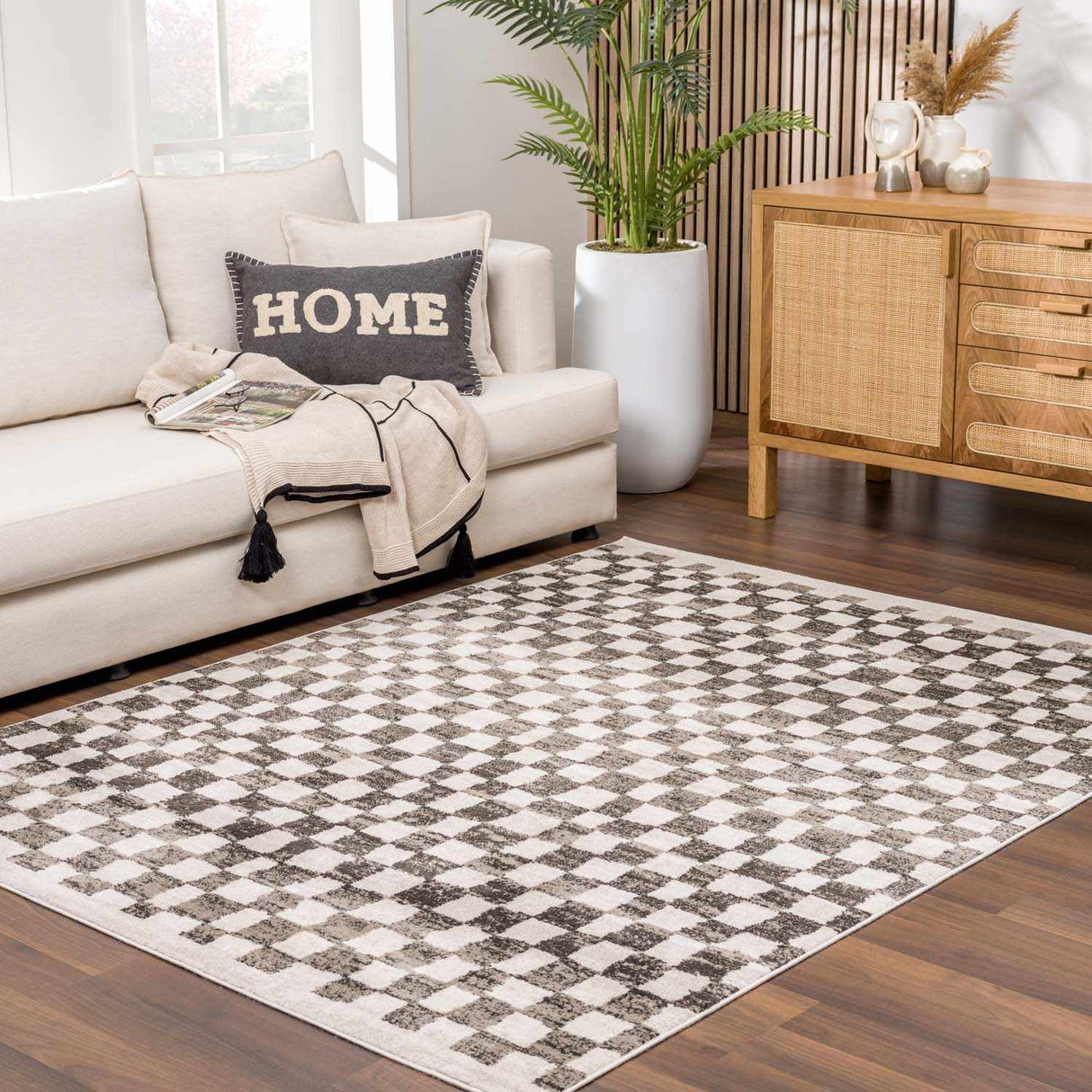 Benjy Cream & Charcoal Checkered Area Rug