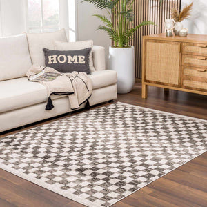 Benjy Cream & Charcoal Checkered Area Rug
