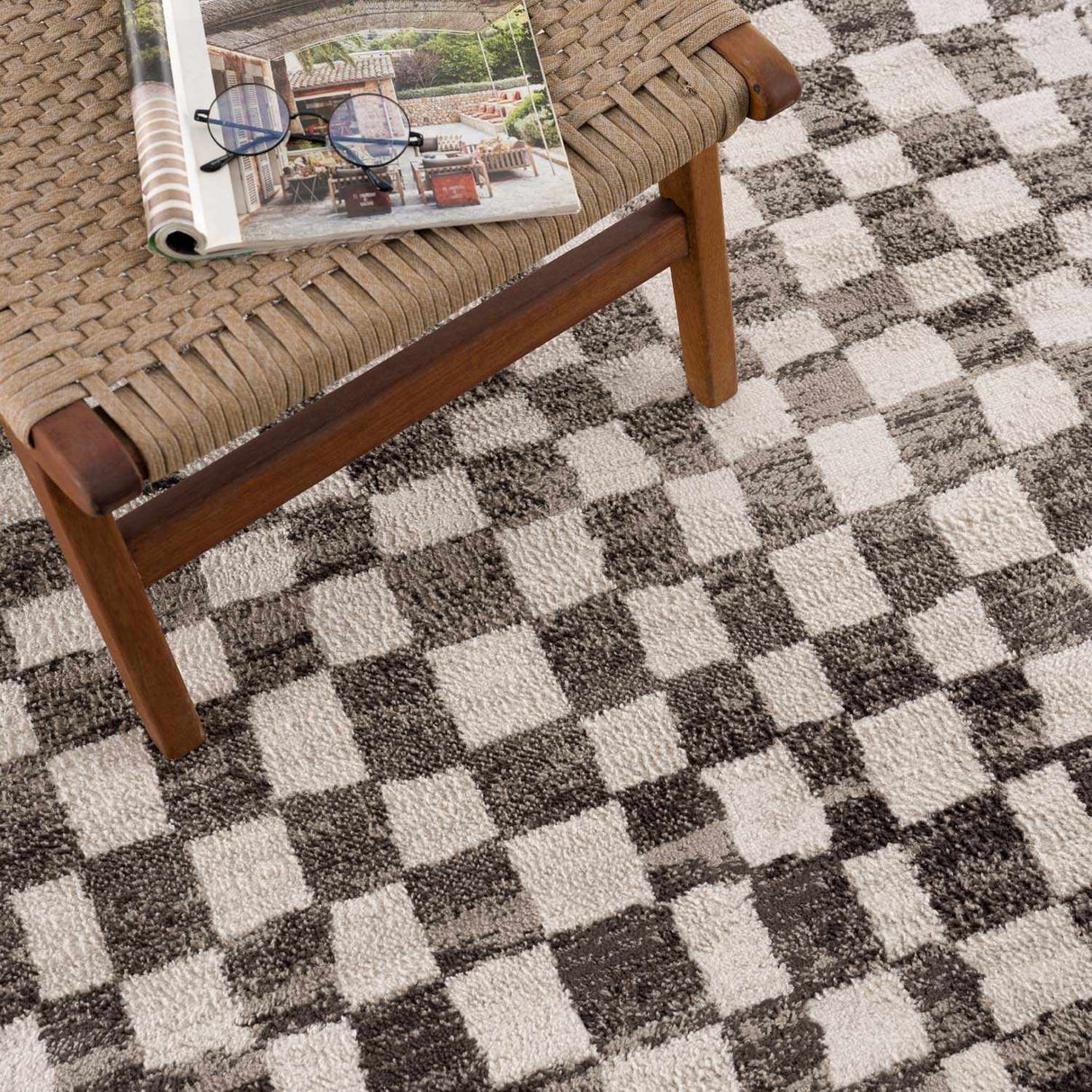 Benjy Cream & Charcoal Checkered Area Rug