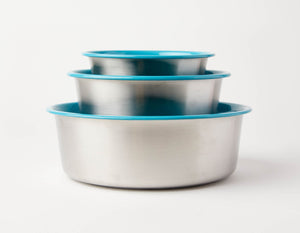 Slow Feeder Dog Bowl Blue - Anti Slip Stainless Steel