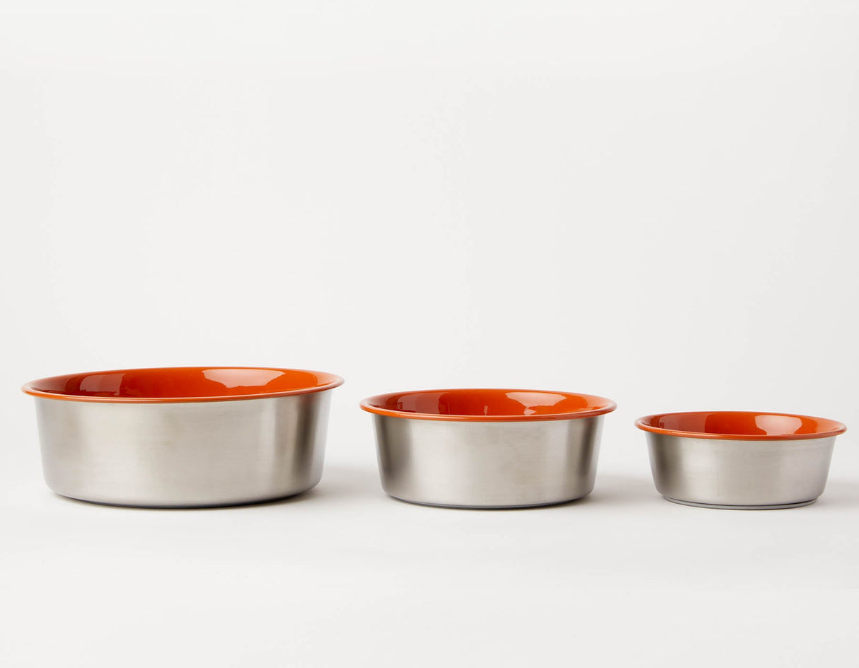 Slow Feeder Dog Bowl Orange - Anti Slip Stainless Steel