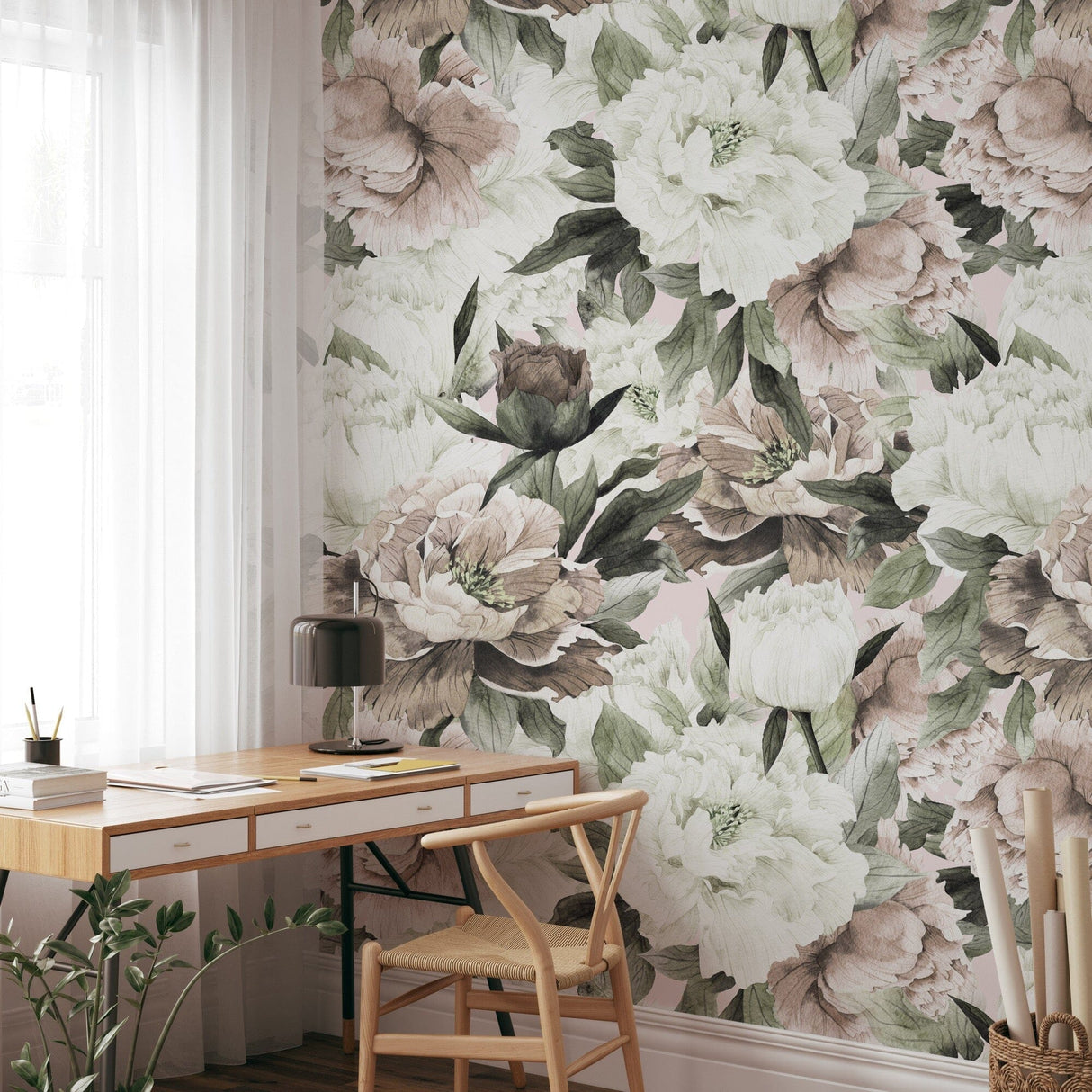 Watercolor Peony Bouquet Wallpaper Peel and Stick