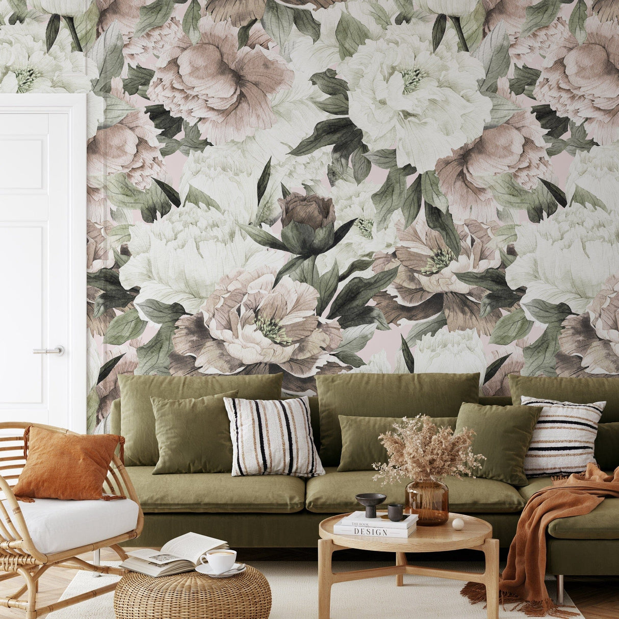 Watercolor Peony Bouquet Wallpaper Peel and Stick