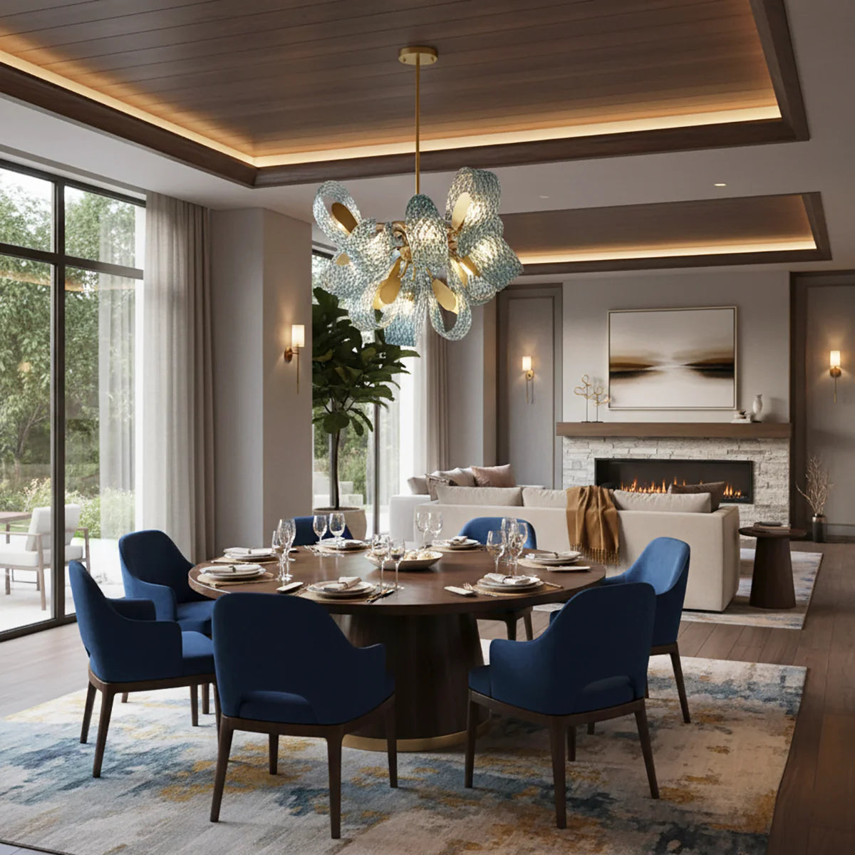 Petal Blue Glass Chandelier