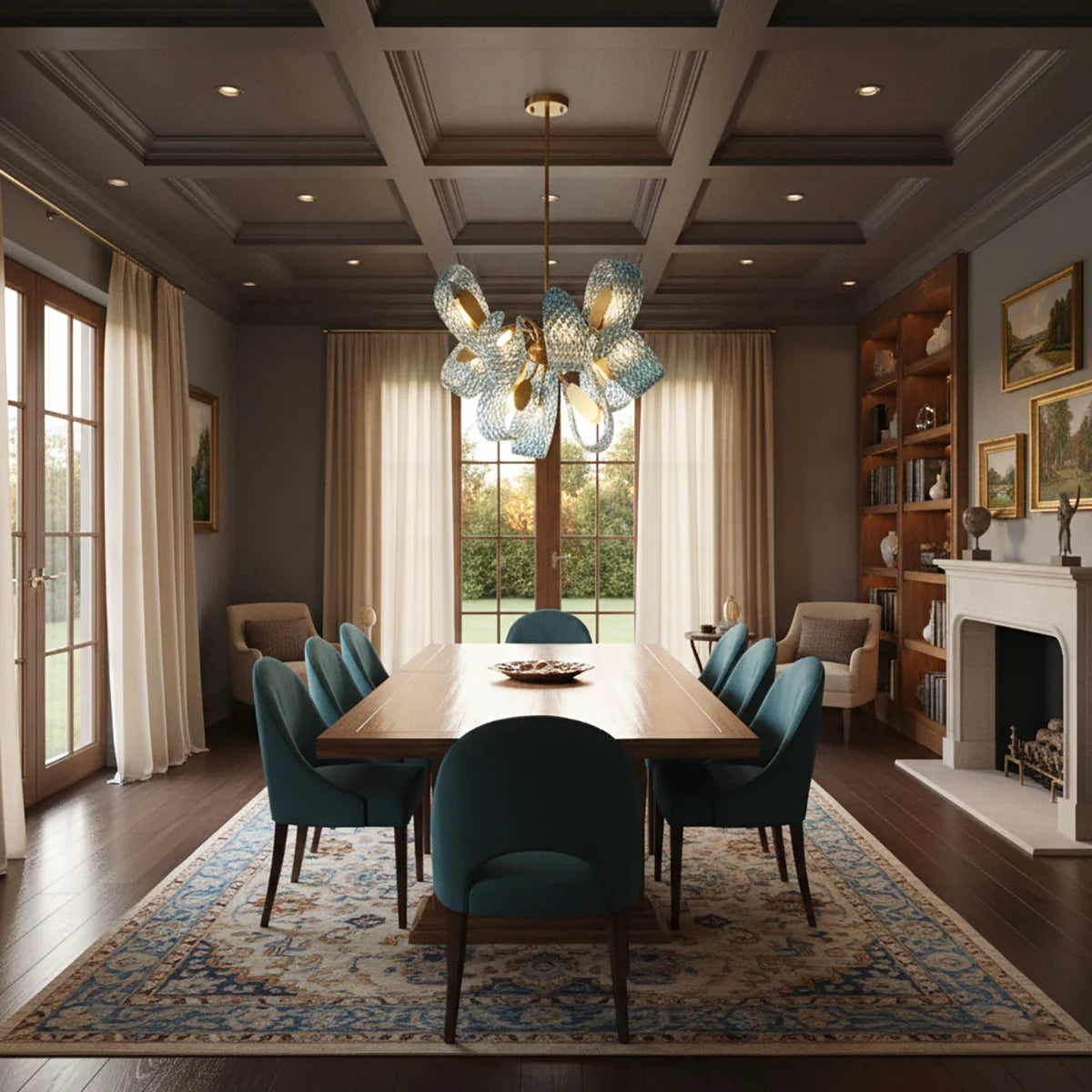 Petal Blue Glass Chandelier