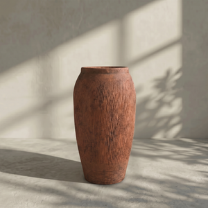 Pompeii Colossus, Fiber Clay Vessel in Burnt Sienna, Weathered Black or Aged Gray, 11"D x 20"H