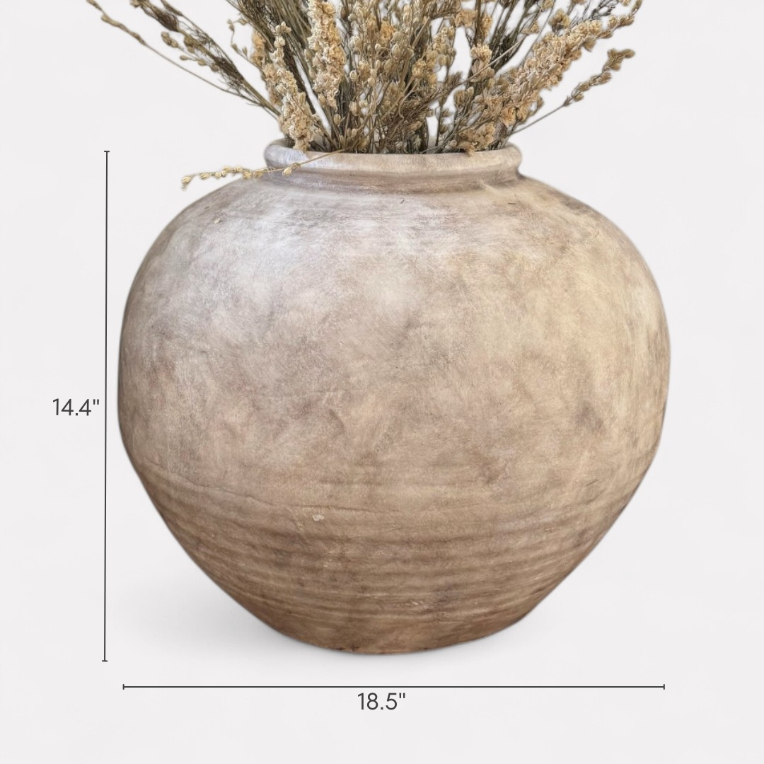 Greystone Fiber Clay Vessel in Aged White, 18.5"D x 14.4" H
