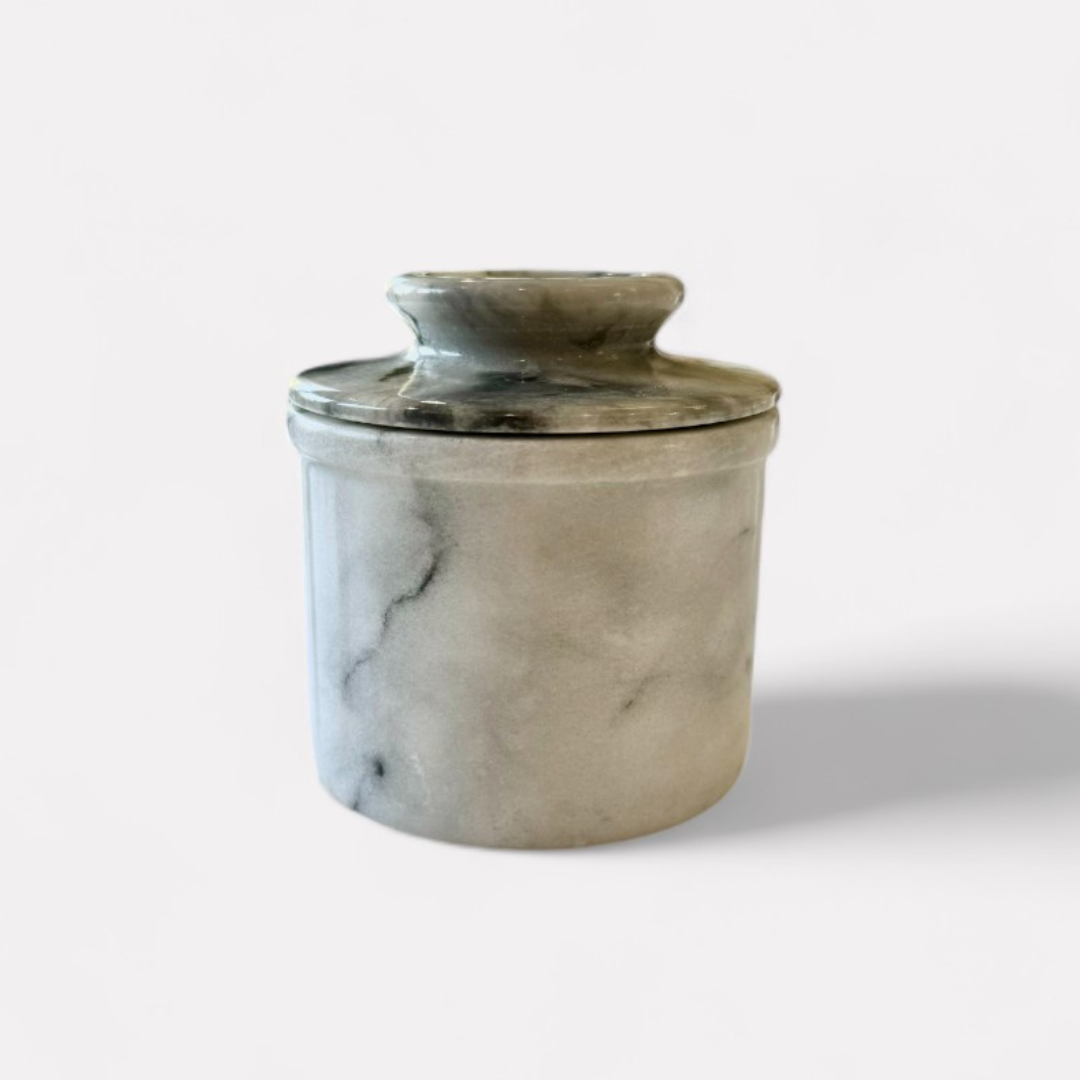 Seraphina Marble Butter Jar, 4"D x 4.5"H