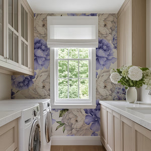 Purple and White Peony Bouquet Wallpaper - Elegant Floral Peel and Stick Wallpaper