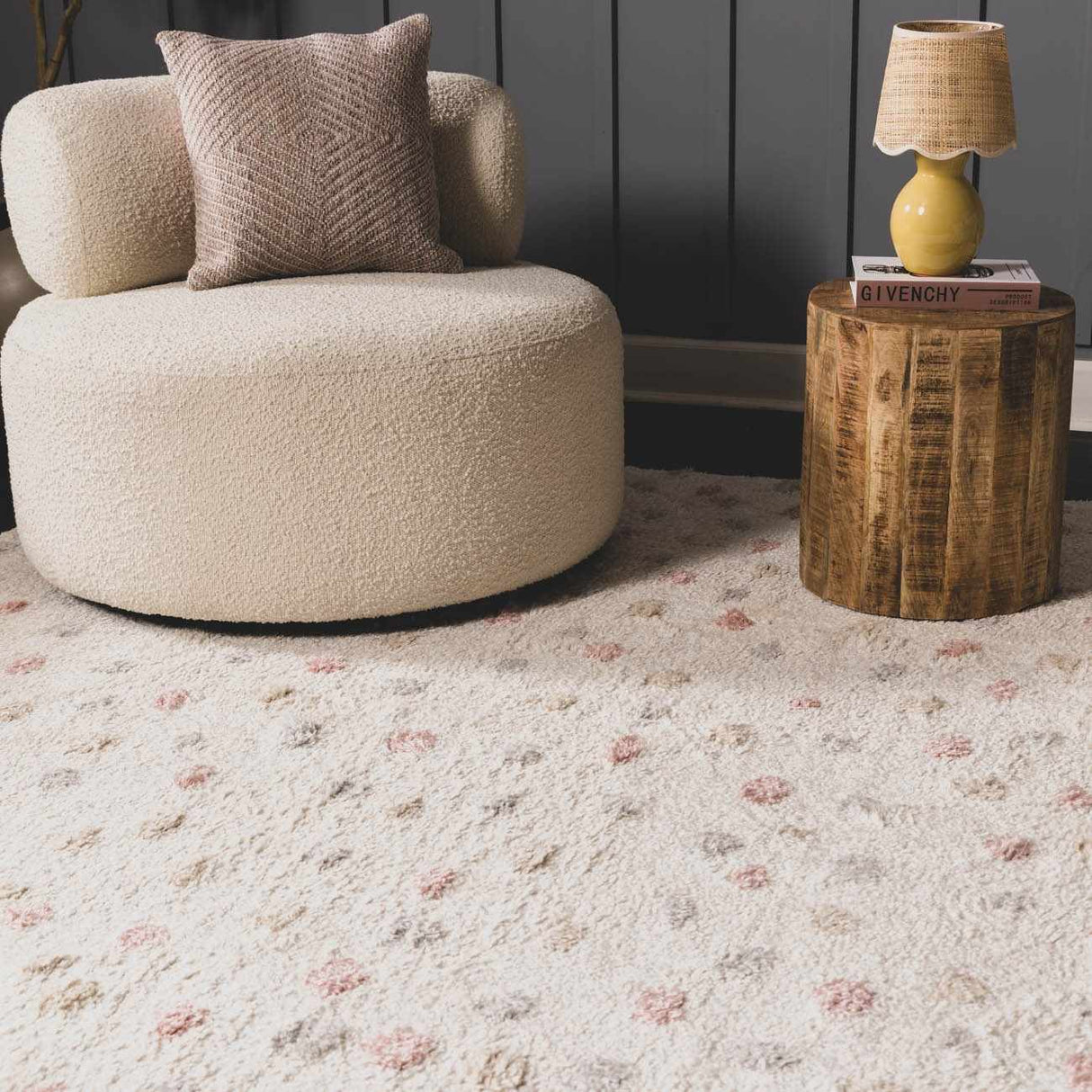 Cansu Pink & Cream Dotted Area Rug