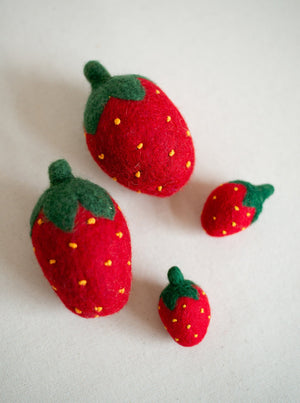 RED STRAWBERRY WOOL DOG TOY