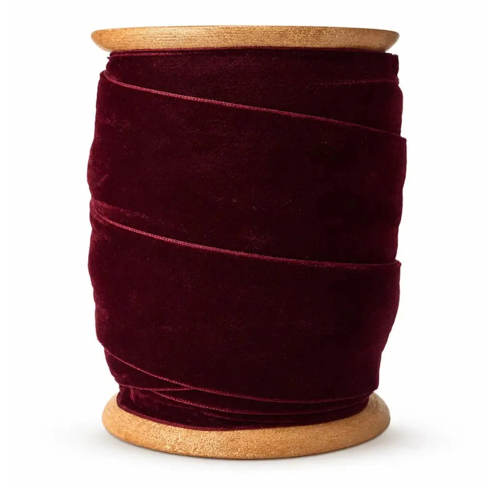 Wide Hand Dyed Velvet Ribbon Burgundy