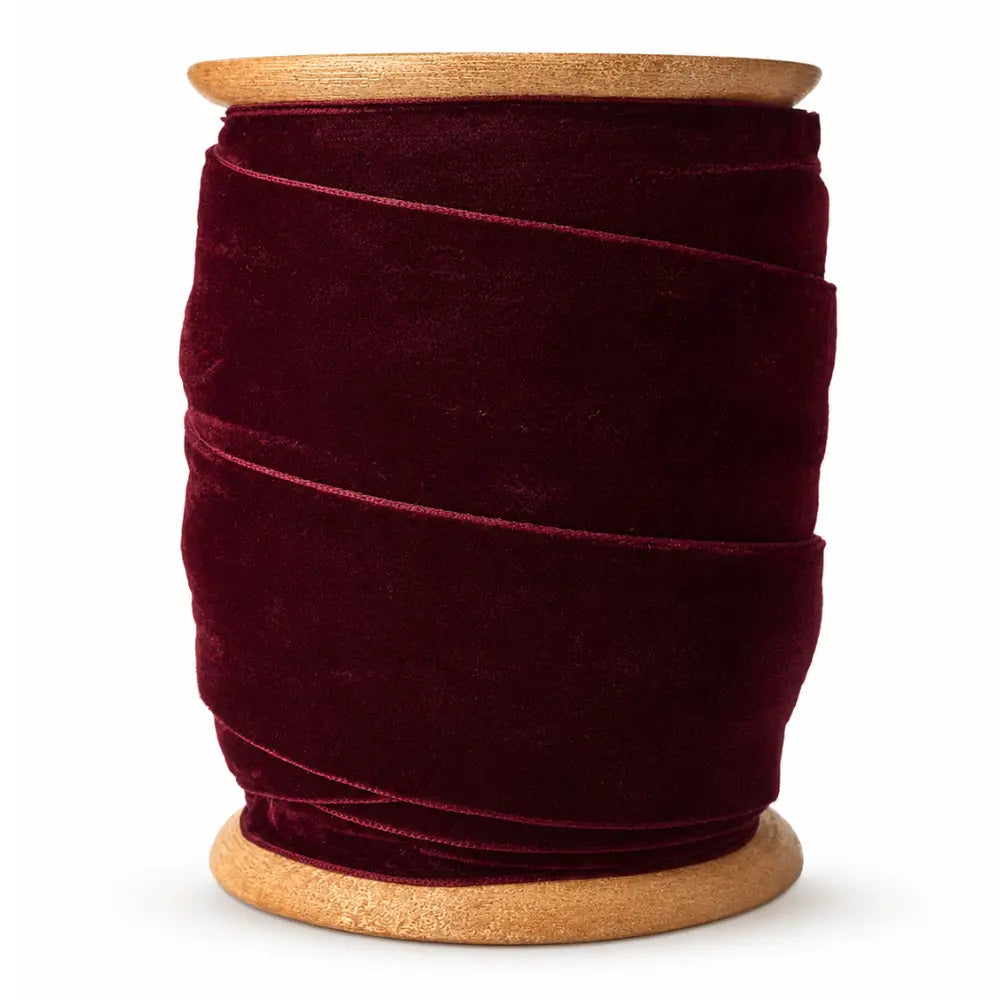 Wide Hand Dyed Velvet Ribbon Burgundy