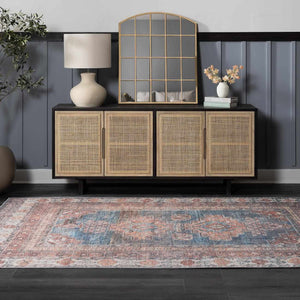 Baltinglass Rust & Blue Washable Area Rug - Clearance