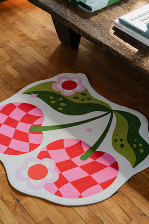 Irregular Pink and Red Checkered Cherry Rug by Jessica Miller