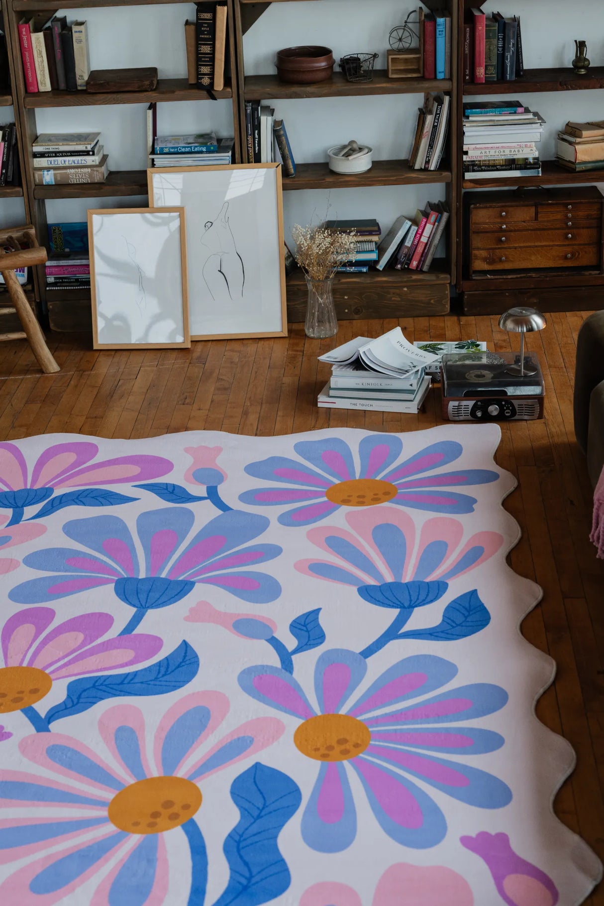 Lavender Base Purple Floral Wavy Rug by Jessica Miller