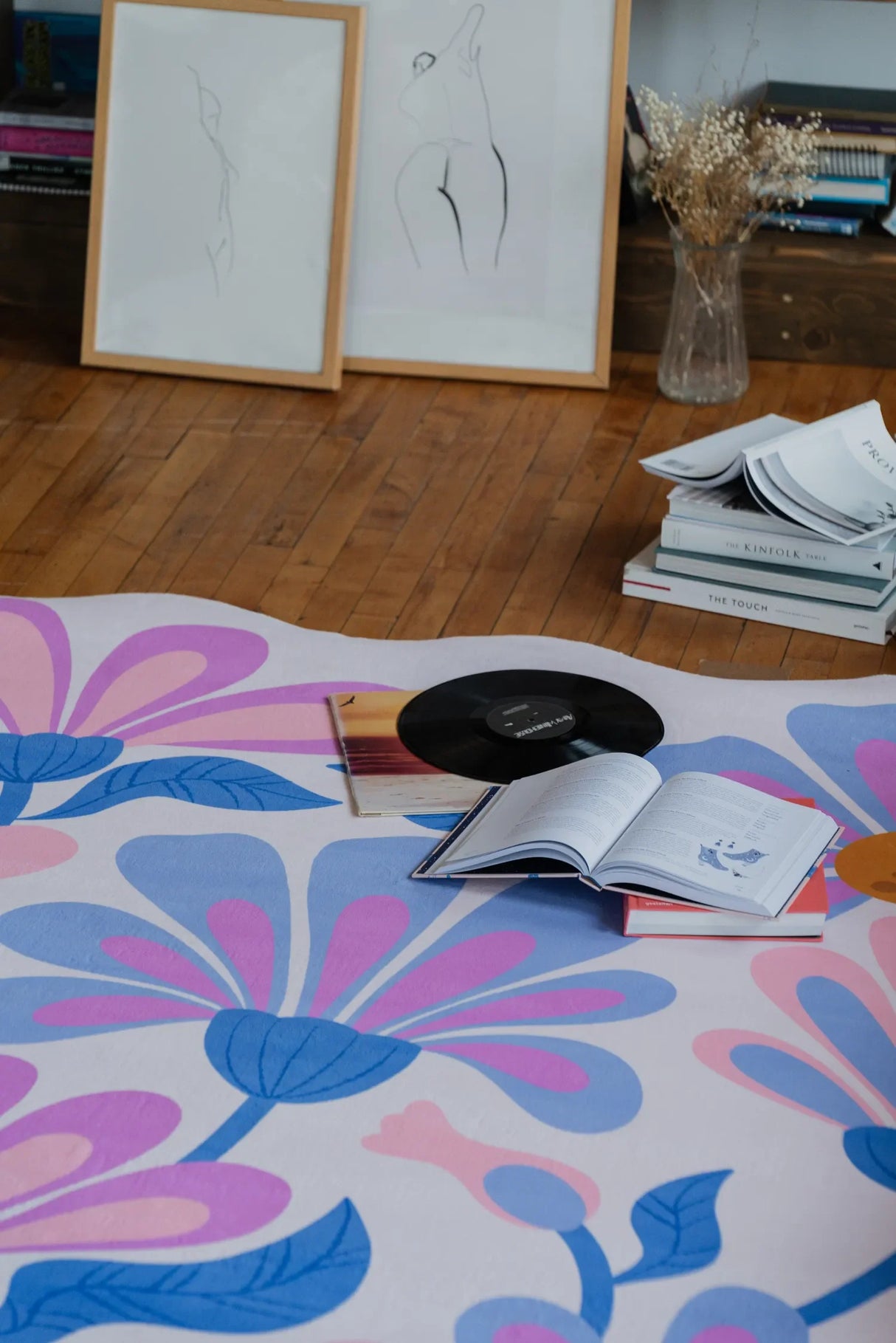 Lavender Base Purple Floral Wavy Rug by Jessica Miller