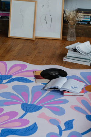 Lavender Base Purple Floral Wavy Rug by Jessica Miller