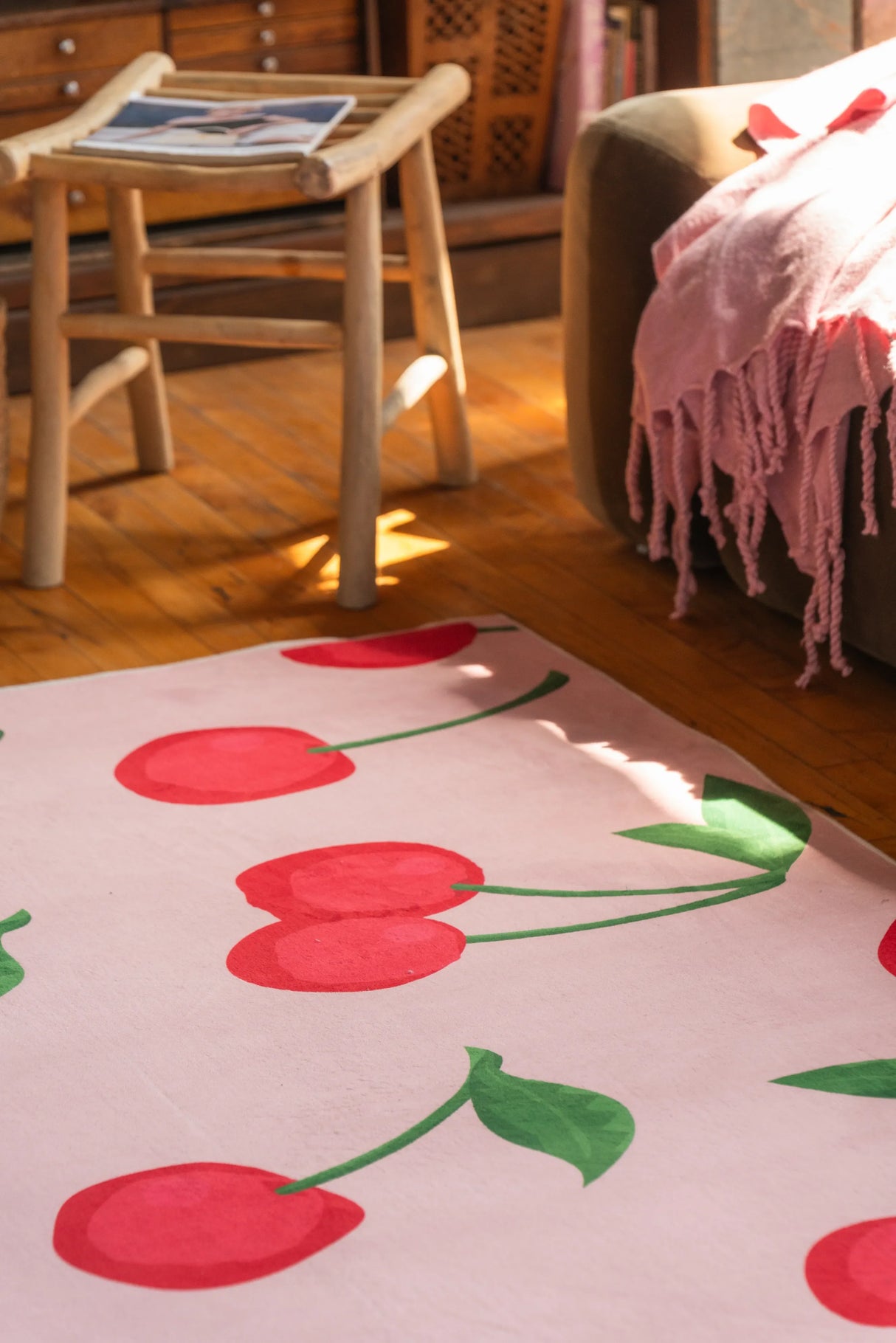 Cute Pink Cherry Rug by Elizabeth Bay