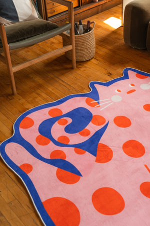 Polka dots Funky Cat Rug by Becca Franks